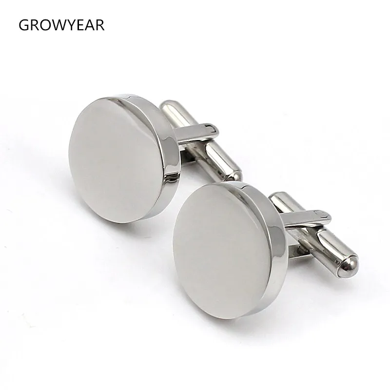 

Custom Your logo Design Plain Silver Color Round Cufflinks Stainless Steel Jewelry For Men Women's Gifts