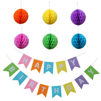 

Lanterm Banner Flag Paper Honeycomb Ball Bunting Garland Birthday Party DecorationWedding Baby Show  home decor