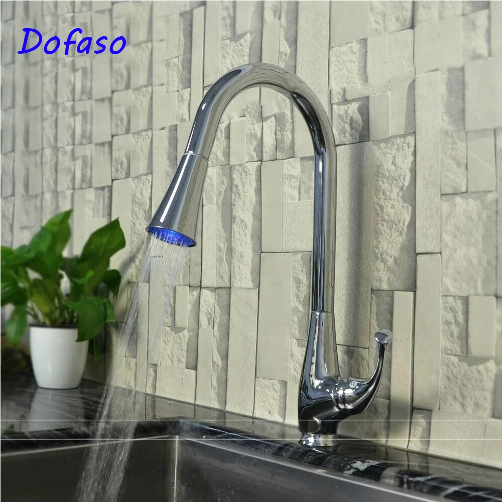 

Dofaso kitchen tap drawing out 360 degree High Arch Kitchen Sink Faucet Pull Out Rotation Spray led