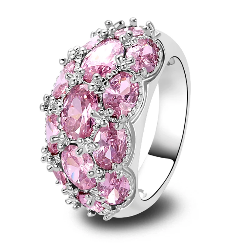 Fashion Trendy 925 Siver Ring Oval cut Pink Star sky Silver color Ring