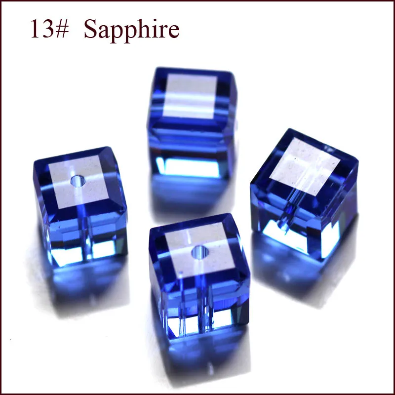 30fa 100 шт./пакет 4 мм 6 мм 8 мм кристалл бусины грановитая квадратной формы куб широкий бусины в ювелирное дело многоцветные - Цвет: sapphire