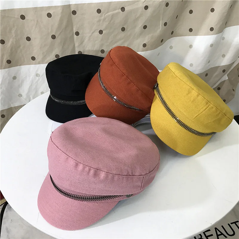 

Women's Hat Flat Cap Military Cap Autumn Winter Octagonal Cap Solid Color Flat Top Military Hats Young Student Hat Female