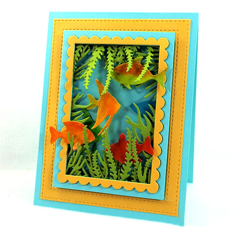

YaMinSanNiO Sea Life Frame Metal Cutting Dies New 2019 Fish Ocean Background Dies Scrapbooking for Card Making Embossing Die Cut