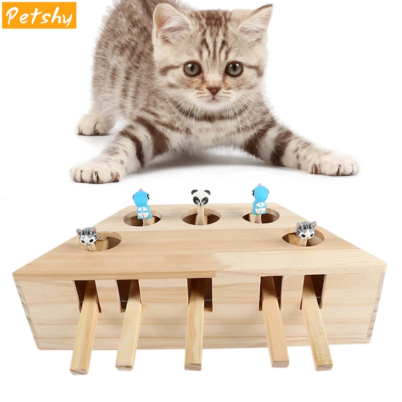 

Petshy Interactive Cat Toy Wood Play Catch Playing Educational Pets Cats Toys
