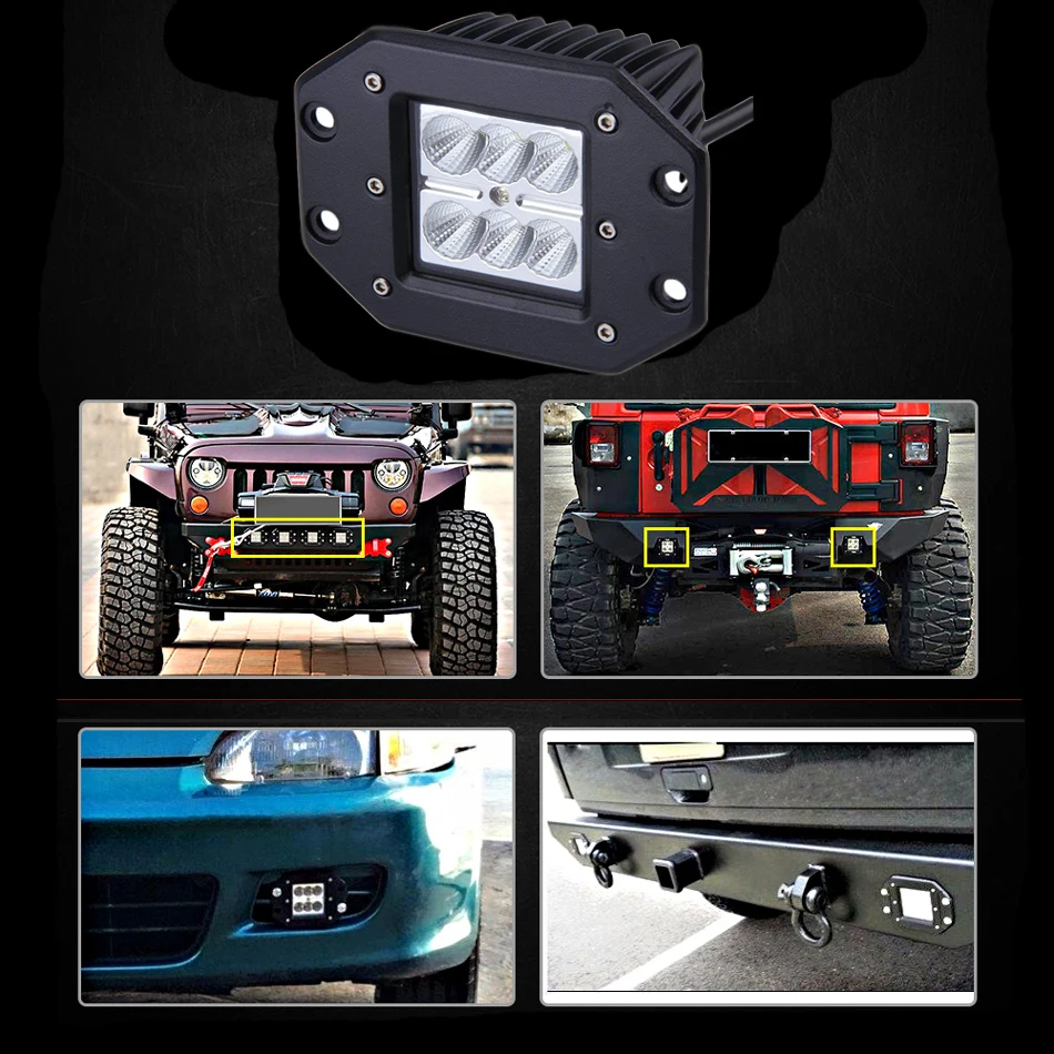 2 шт. 18 Вт светодиодный рабочий свет заподлицо дальнего света внедорожный супер освещение яркий Фокусируемый луч для Jeep SUV ATV UTV УАЗ автомобильный Стайлинг