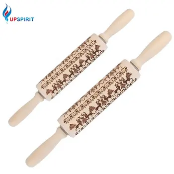 

Upspirit 1PCS Christmas Themed Embossing Rolling Pin Cookies Waffles Dough Roller Pastry Rolling Sticks Creative Baking Tools