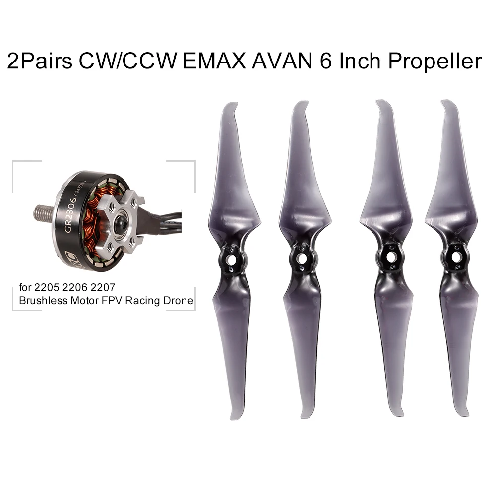 

2Pairs Drone CW/CCW EMAX AVAN Propeller Blade for 2205 2206 2207 Brushless Motor EMAX Hawk 5 FPV Racing Drone 6 Inch