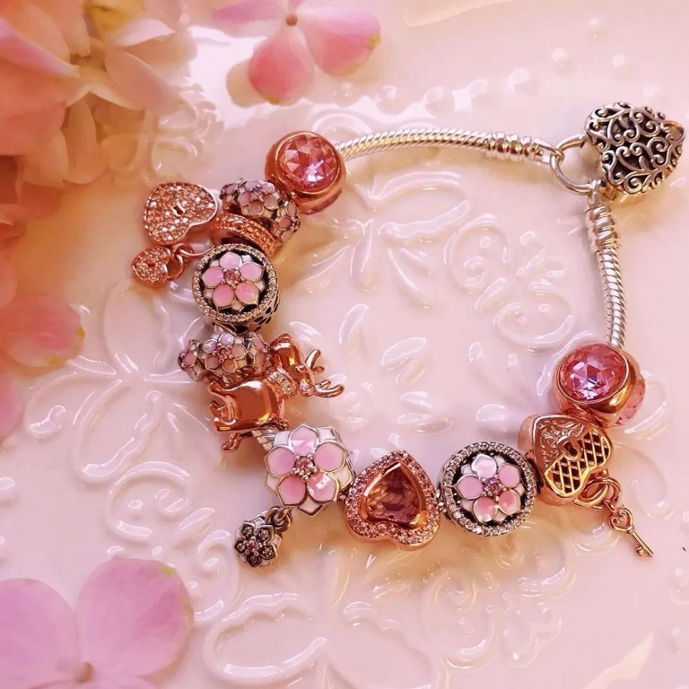 

100% Pure Silver Original Copy 1:1 High Quality New Meihua Pink Bracelet Series Factory Direct Batch Free Postage