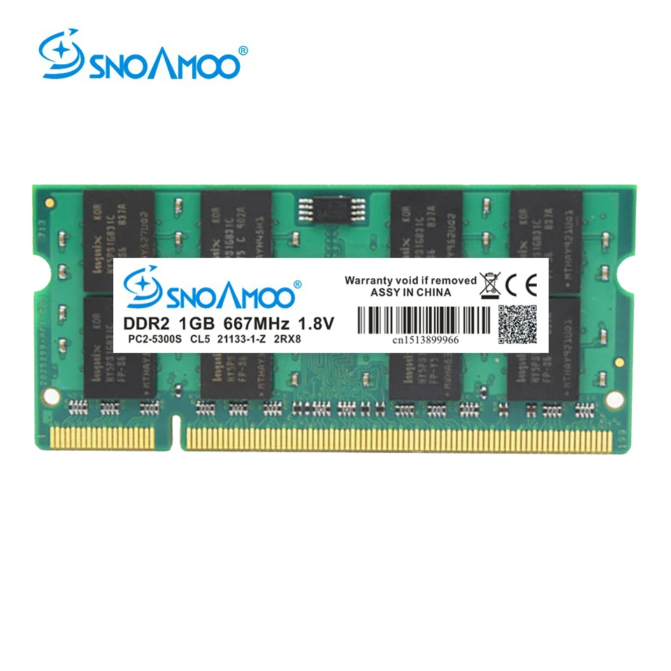 

SNOAMOO Laptop Memory DDR2 1GB 667MHz PC2-5300S 800MHz PC2-6400S 200Pin Notebook DDR2 1GB CL5 1.8V DIMM RAM Lifetime Warranty