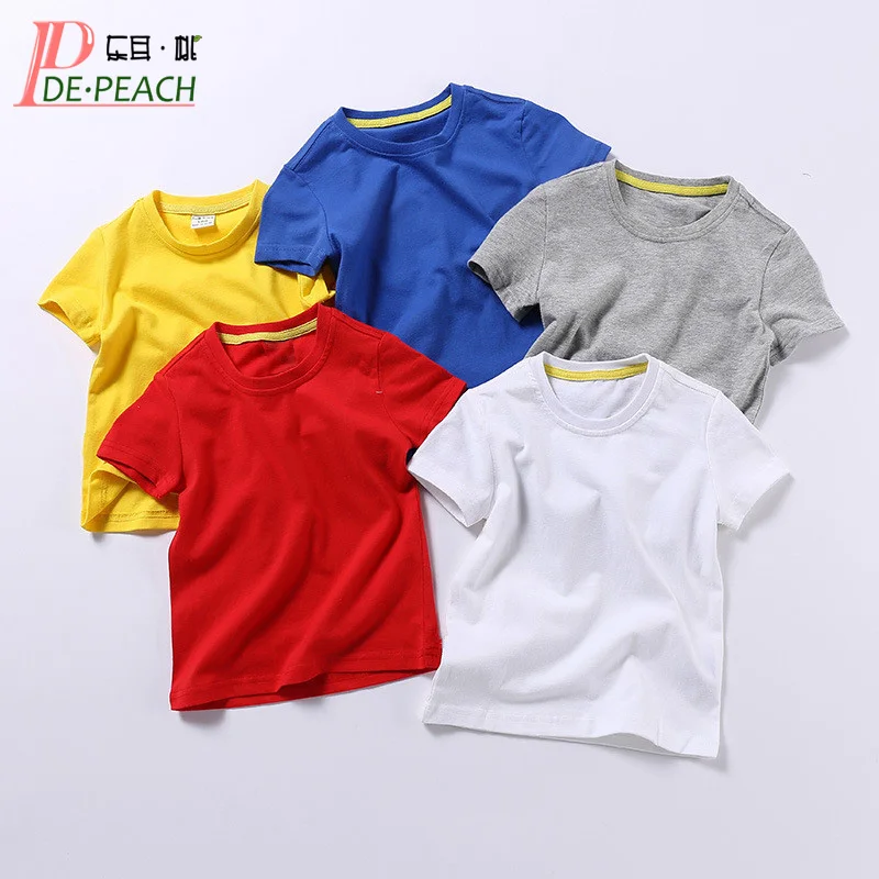 

DE PEACH 100%Cotton Baby Boys Girls T-Shirt Summer Children Short Sleeve TShirts Solid Color Kids Clothes For 1-12Years Tops Tee