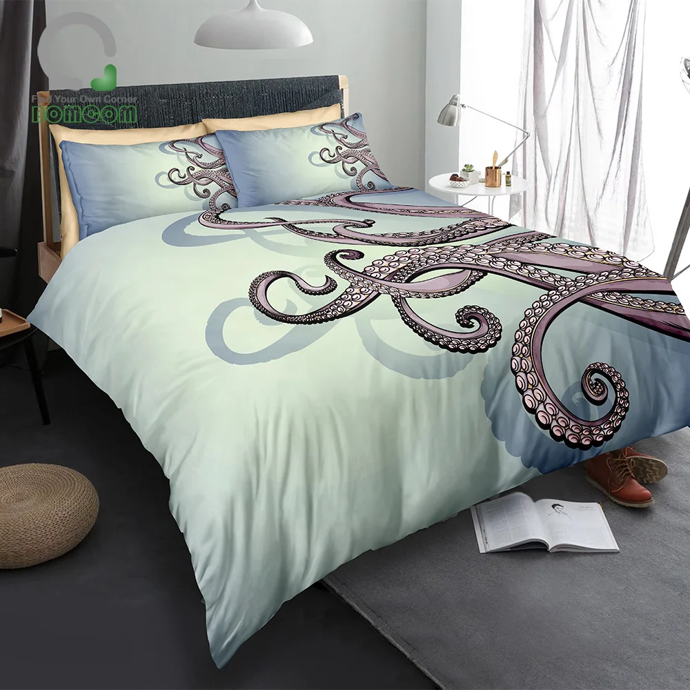 BOMCOM 3D Duvet Cover Sets Digital Printing Abstract Octopus Tentacles on Gradient Background Hipster Element Hand-painted 100% Microfiber, Gradient Color