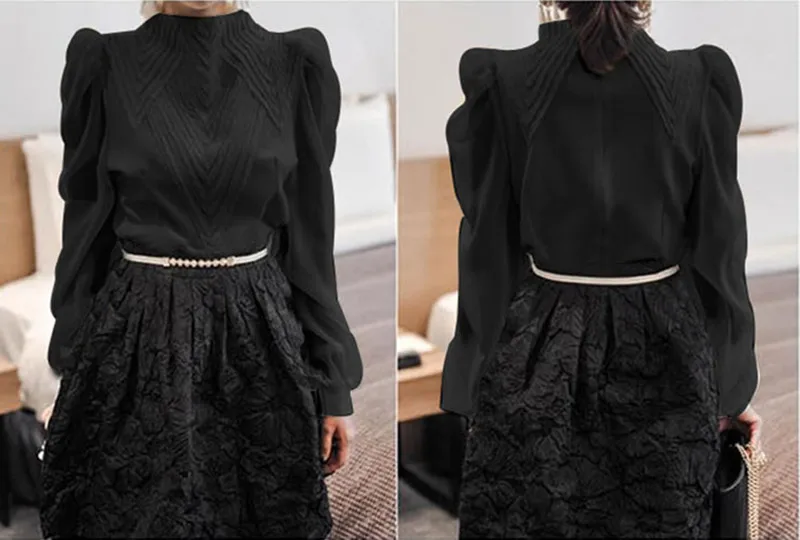 Blusas Mujer винтажные офисные черные и белые тонкие блузки повседневные осенние