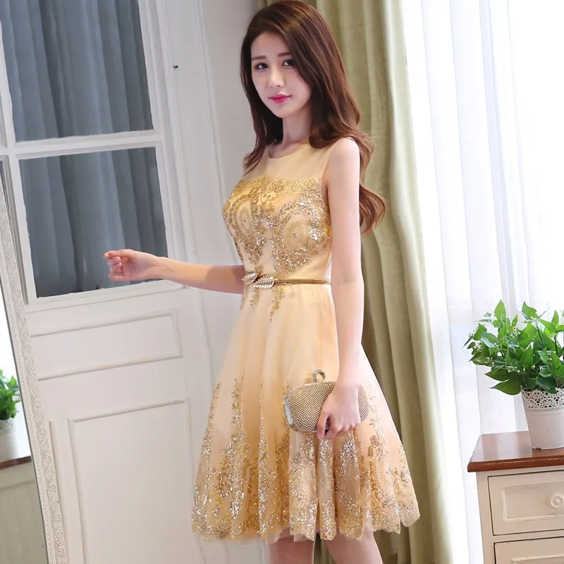 Tulle Lace Gold Cocktail Dress short Mother of the Bride Dresses Formal Prom gowns wedding party