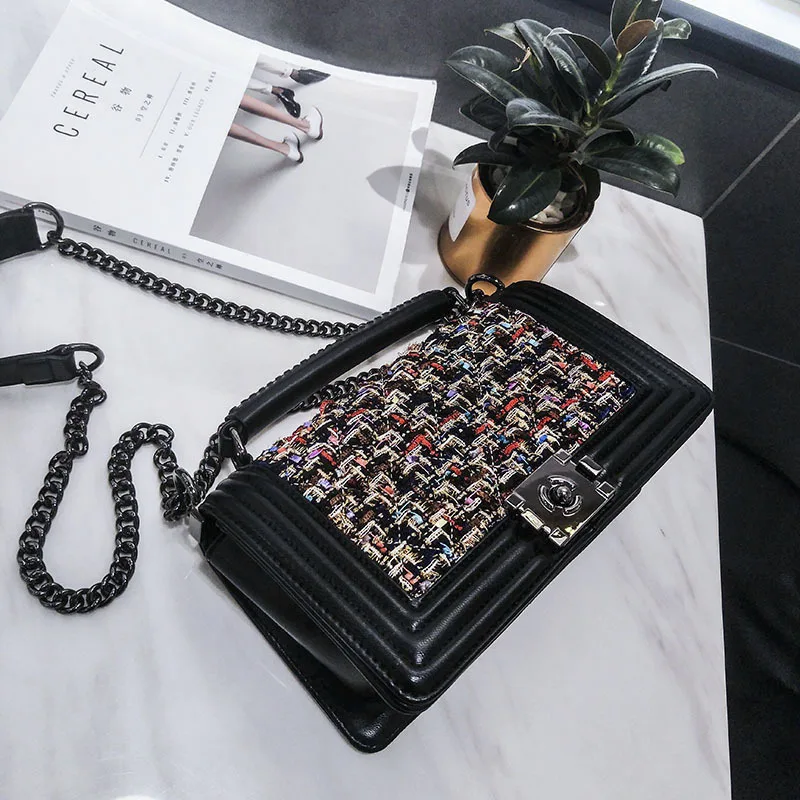

Autumn Winteramerica europen expanding Lock Buckle Woolen Chain Chain Bag Wild Shoulder Portable Messenger Square GG