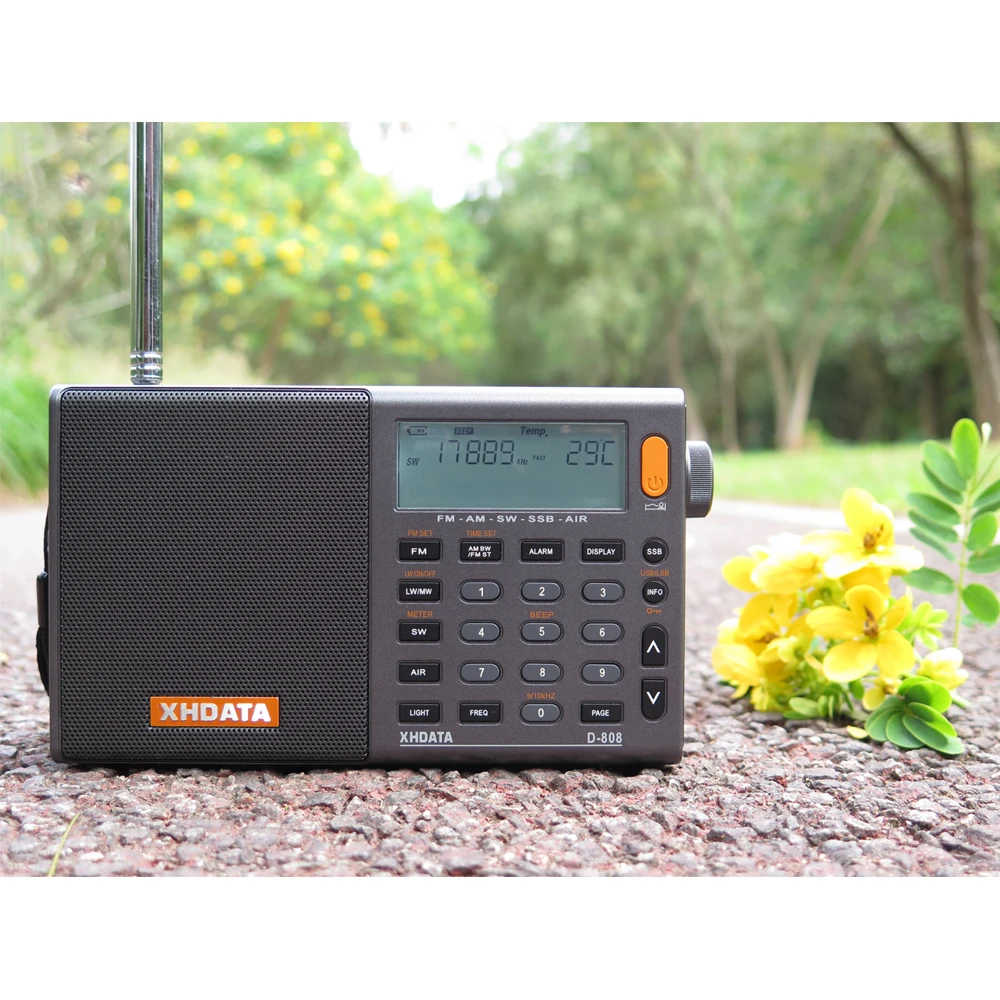 XHDATA D-808-серый портативный радио высокая чувствительность и глубокий звук FM стерео мульти полный диапазон с ЖК-дисплеем, сигнализацией, температурой