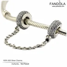 Аутентичный серебряные бусины 925 пробы проложить вдохновение безопасная цепь Подвеска с прозрачными кубическими цирконами для DIY очаровывательный браслет ювелирные изделия