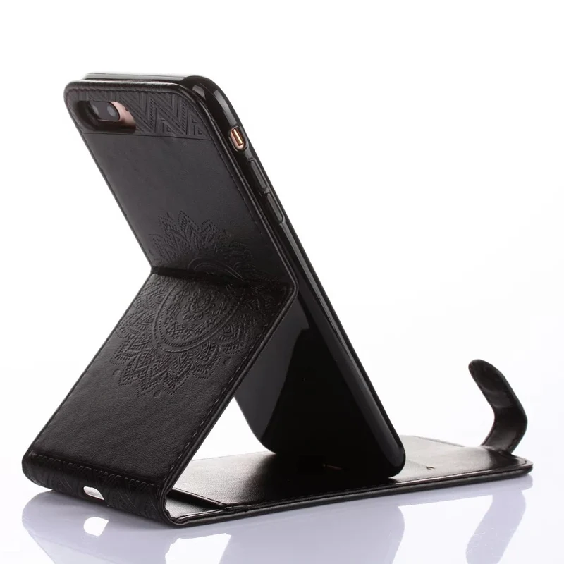 Модный Магнитный чехол из искусственной кожи для iPhone 7, 7, 8 Plus, 6G, 6S Plus, 5G, 5S, SE, 4S держатель для карт, Вертикальный флип-чехол - Цвет: Черный