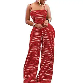 

Women Bohemian Holiday Sleeveless Wide Leg Jumpsuit Casual Polka Dot Print Summer Jumpsuit