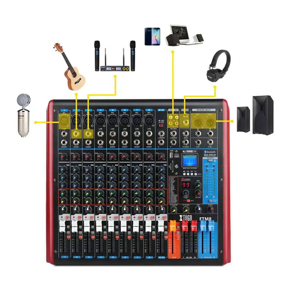 XTUGA FTM8 8Channel Professional Audio Mixer Sound