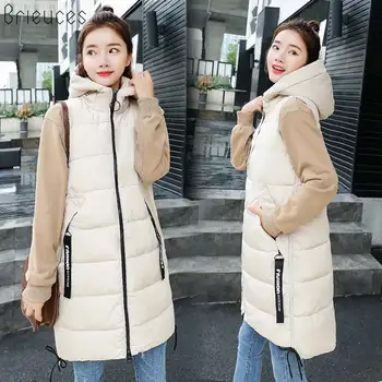 

Brieuces Autumn Winter Cotton Vest Women Ladies Casual Waistcoat Female Sleeveless Long Vest Jacket Hooded Warm Simple Coat