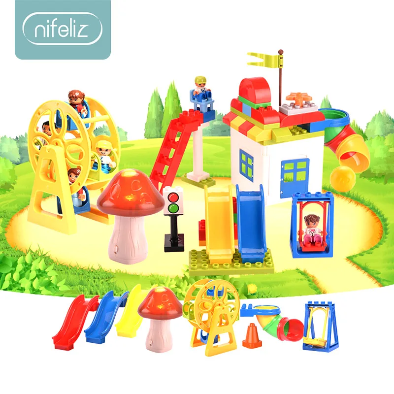 

Children Building Blocks Big Size 216pcs Amusement Park Marble Run Model Building Toys Kids Educational Toy Compatible LegoINGly