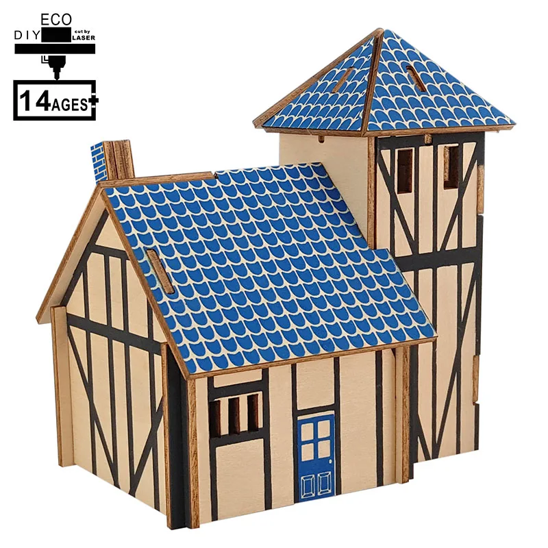 Маленький домик DIY 3D Mode house игрушки Романтический дом деревянные пазлы обучающая игрушка модель строительный Деревянный 3D пазл для детей и взрослых - Цвет: Зеленый