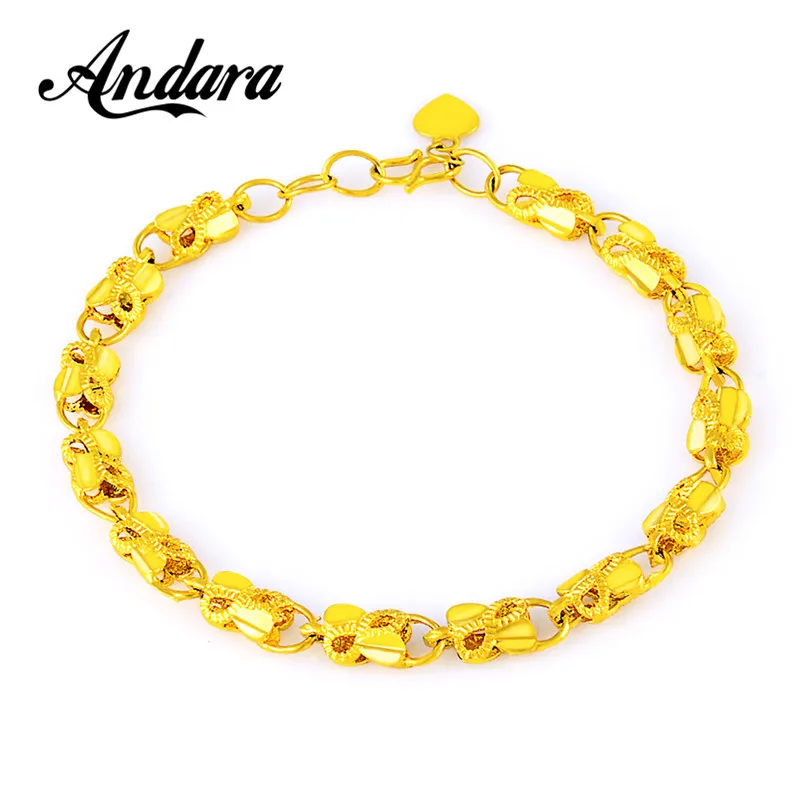 

24K Gold Color Bracelet Wholesale New Vintage Style 19cm Pulseras 6mm Link Chain Bracelet Women Jewelry 2017 New