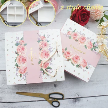 

18*18*5cm 5pcs gold pink flower for you Paper Box As Macaron Chocolate Cookie wedding favor Birthday Party Gifts Packaging