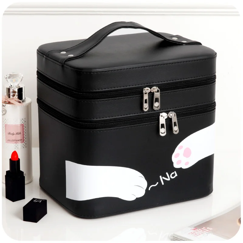 Novo Estilo Grande de Casos Cosméticos Mulheres Sacos Cosméticos & Caso de Alta Qualidade Caixa De Maquiagem com Espelho de Maquiagem Profissional Saco Duplo