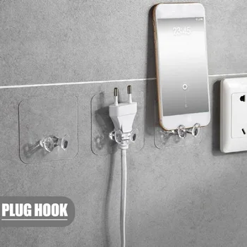 

1/2/5Pcs Wall Powerful Adhesive Plastic Power Plug Socket Holder Hanger Transparent Minimalist Office Home Wall Storage Hook