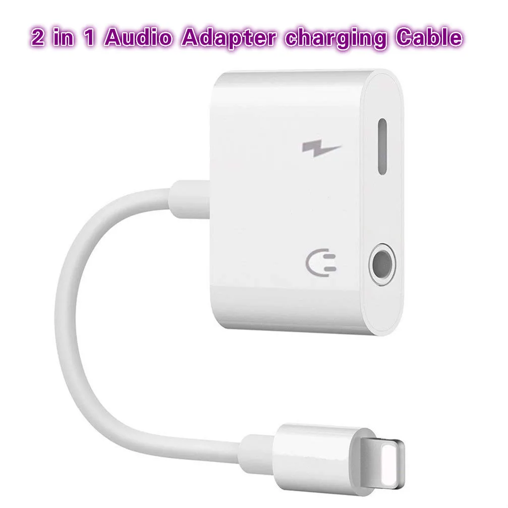 

2 in 1 Audio Adapter charging Earphone Cable For iPhone 7 8 plus X Aux Jack headset For Lightning 3.5 mm To Headphone splitter