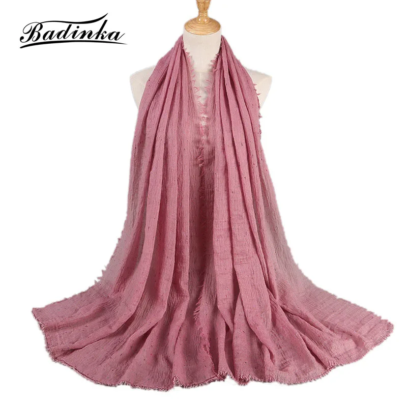

Badinka 2019 New Pleated Plain Cotton Hijab Scarf Shawl Foulard Femme Muslim Palestine Crinkle Wrinkle Jilbab Scarves for Women