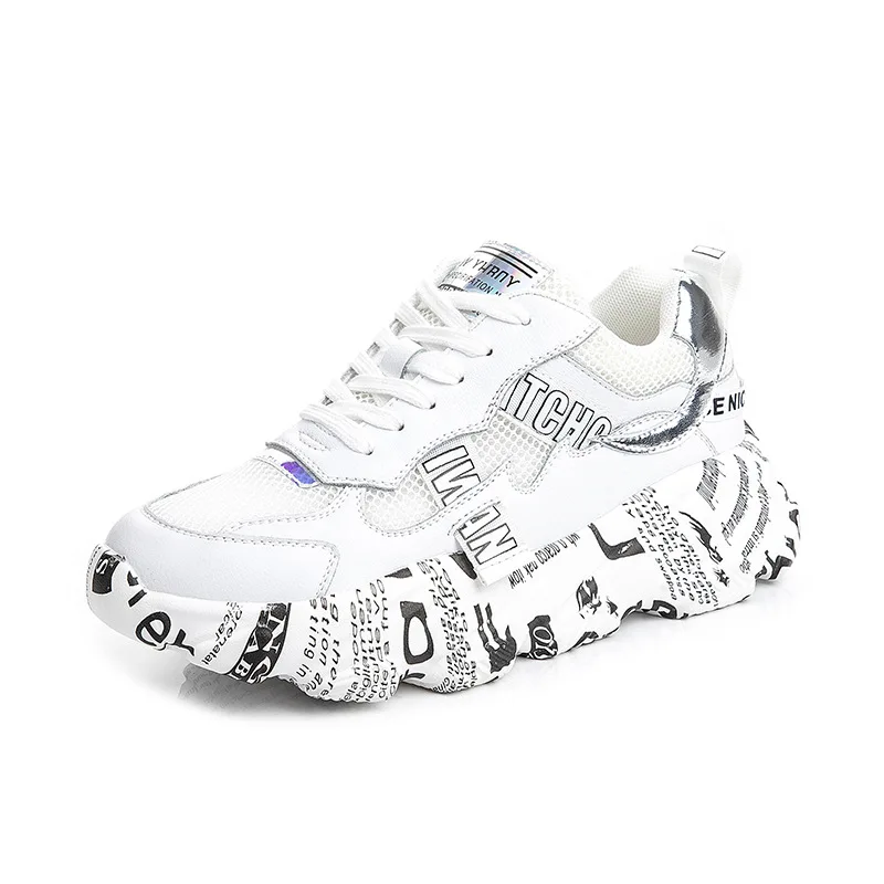

Mesh sports shoes fashion casual shoes thick bottom wedge women's shoes summer best-selling text graffiti comfortable breathable