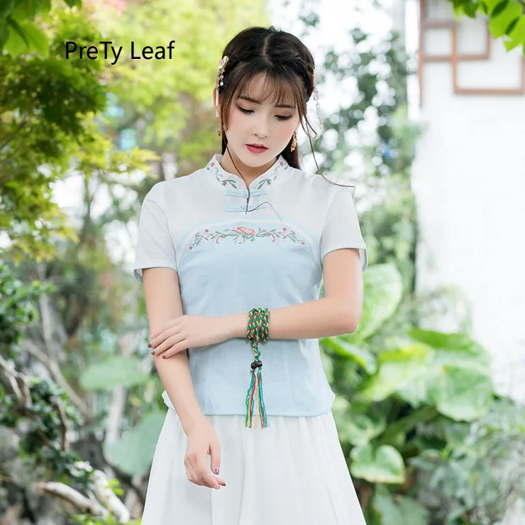 

2018 summer folk style embroidered cotton short sleeve T-Shirt