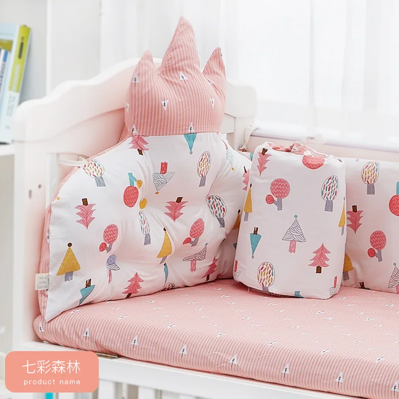 5pcs Cotton Crib Crown Surrounded Bumpers Baby Craddle Bed Sheets Newborn Bedding Bed Railing Collision Baby Crib Bed Set (5)