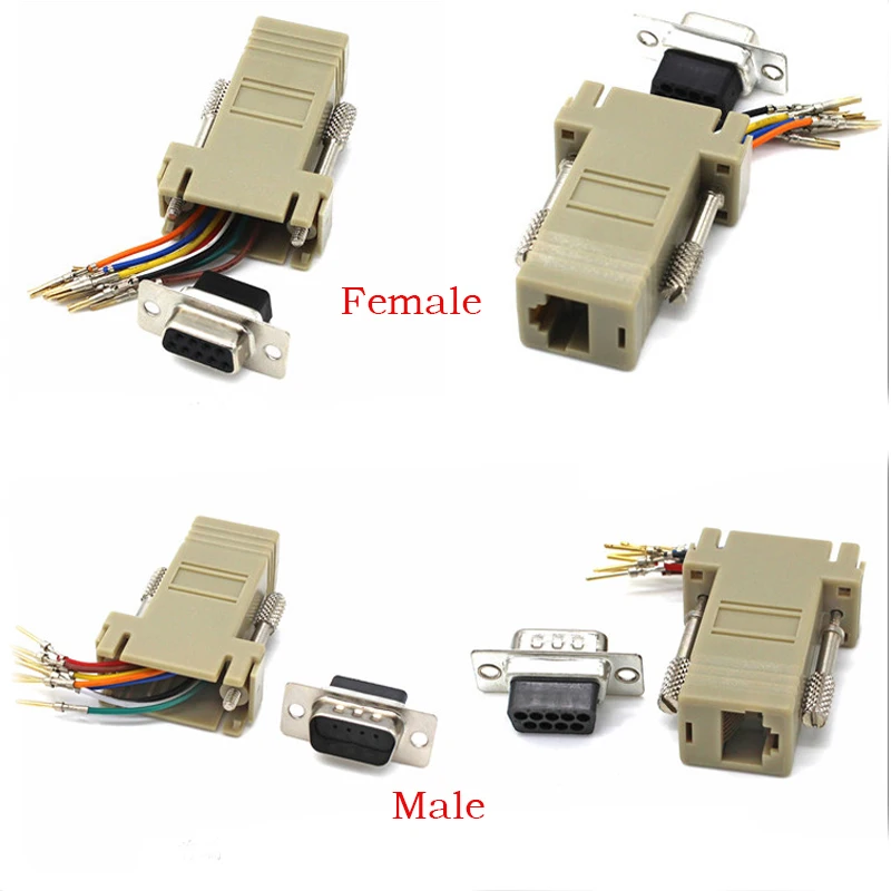 

New Arrival DB9 RS232 Male/Female to RJ45 Female Adapter COM Port to LAN Ethernet Port Converter