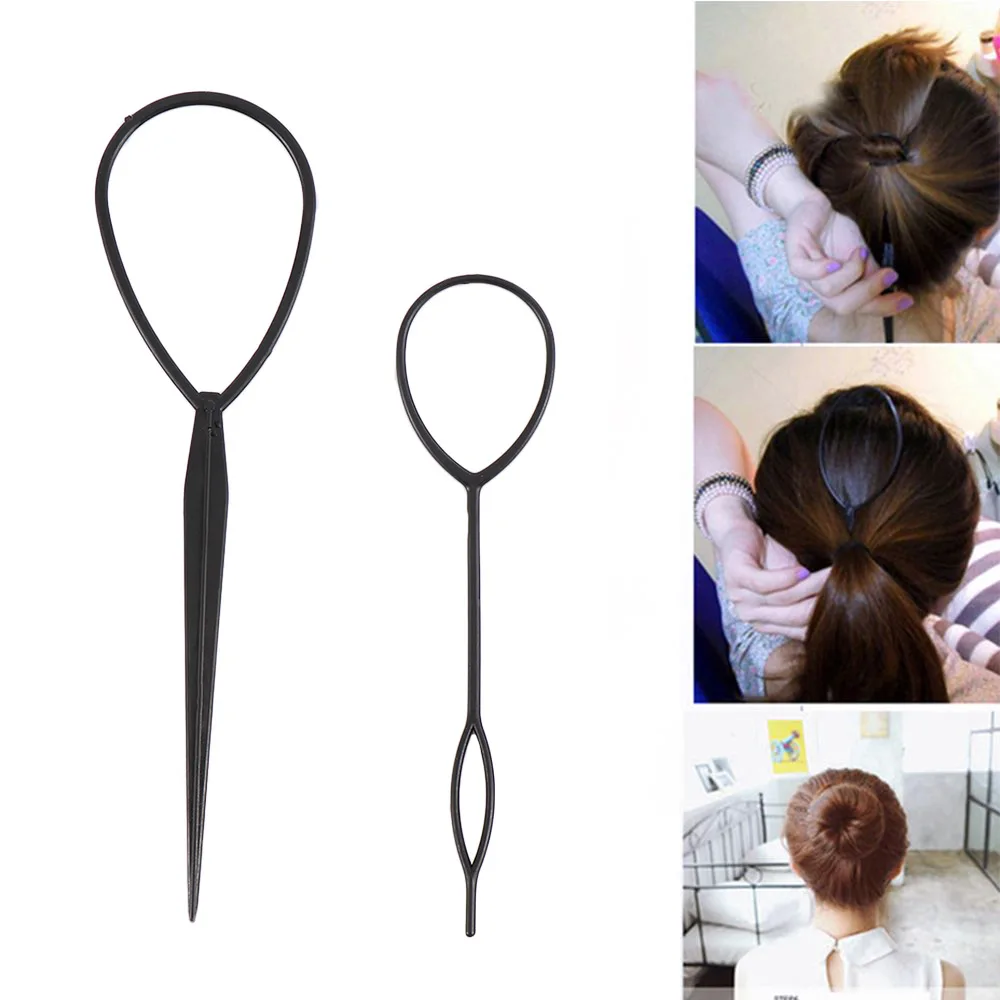 

2Pc Hair Braid Maker Styling Tool Fashion Salon Popular Ponytail Creator Plastic Loop Black Home Use DIY Tail Clip Hairdressing