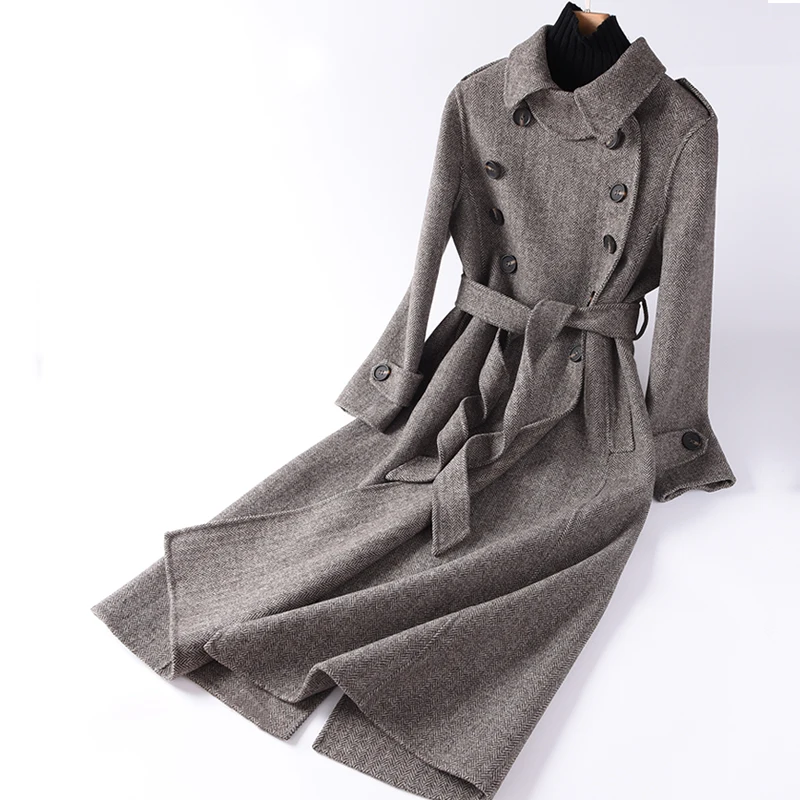 

BELIARST 2018 Autumn and Winter New Double-Faced Coat Woman High Lapel Pure Wool Cashmere Coat Cardigan Warm Thick Over the Knee