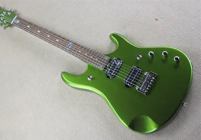 

Factory Wholesale Metal Gree Body Electric Guitar with 2 Pickups,Fret Inlay,Chrome Hardwares,Offer Customized