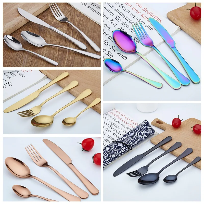 

4pcs/set Fork Spoon Teaspoon Cutlery Portable Gold-plated Stainless Steel Tableware Dinnerware Utensils With Carrying Pouch