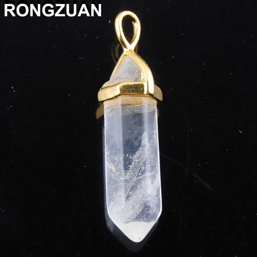 Free Shipping White Crystal Gem Stone Hexagonal Healing Pointed Reiki Chakra Gold Charm Pendant Bead Jewelry 1PCS TN3049 | Украшения и