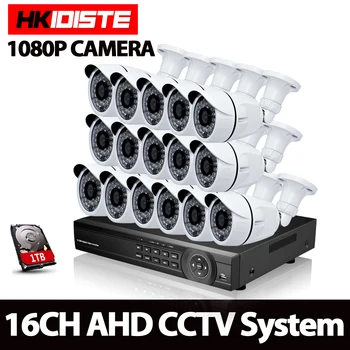 HKIXDISTE 16CH 1080P AHD DVR CCTV System Kit 16CH AHD DVR Recorder + IR 40M Outdoor Bullet Security 2MP AHD Camera System Kit