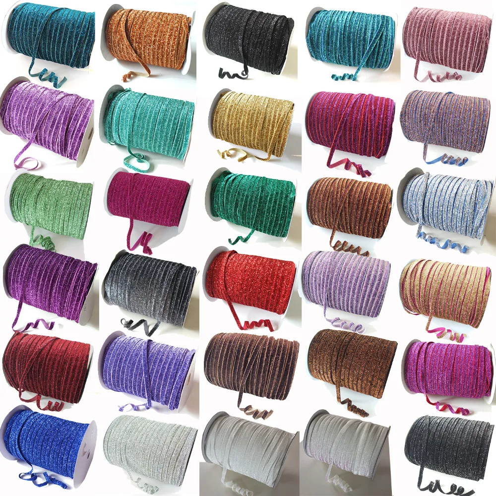 

5 Yards Glitter elastic bands 3/8 inch FOE Sewing Elastic Fabric DIY Garment accessories 9 MM Hair Elastic Headband Hair bows