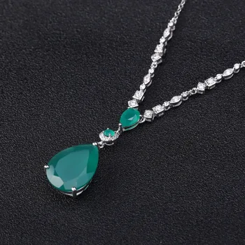 925 Sterling Silver Green Agate Pendant Necklace for Women – Vintage Fine Jewelry - GloreeWorld