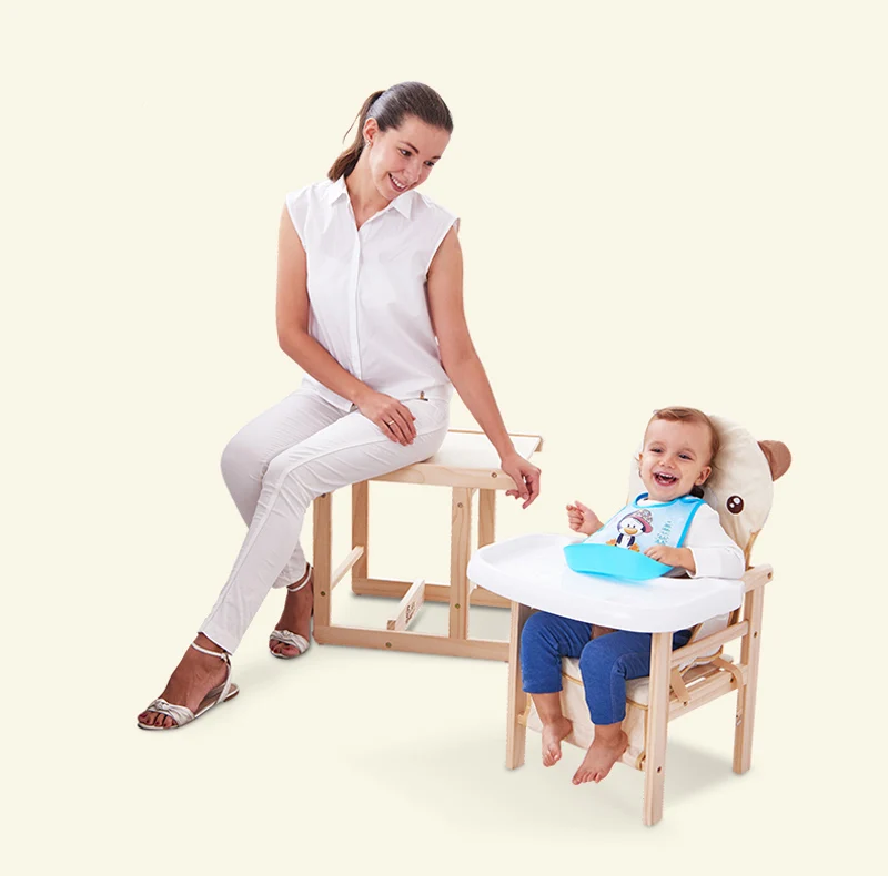 Soild Wood Baby Дети Кормление стул сиденье Multi-function Регулируемый ребенок ест обеденный стол стул для сидения детское кресло для кормления