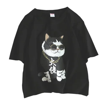 

Japanese Personality T Shirt Men Summer Casual Pure Cotton Print Trendy Loose Patterned Brand 2018 Male High Quality Black Shirt