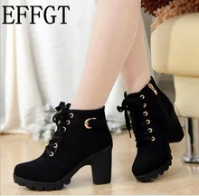 EFFGT 2017 New Autumn Winter Women Boots High Quality Solid Lace-up European Ladies Leather Fashion Boots Free Shipping