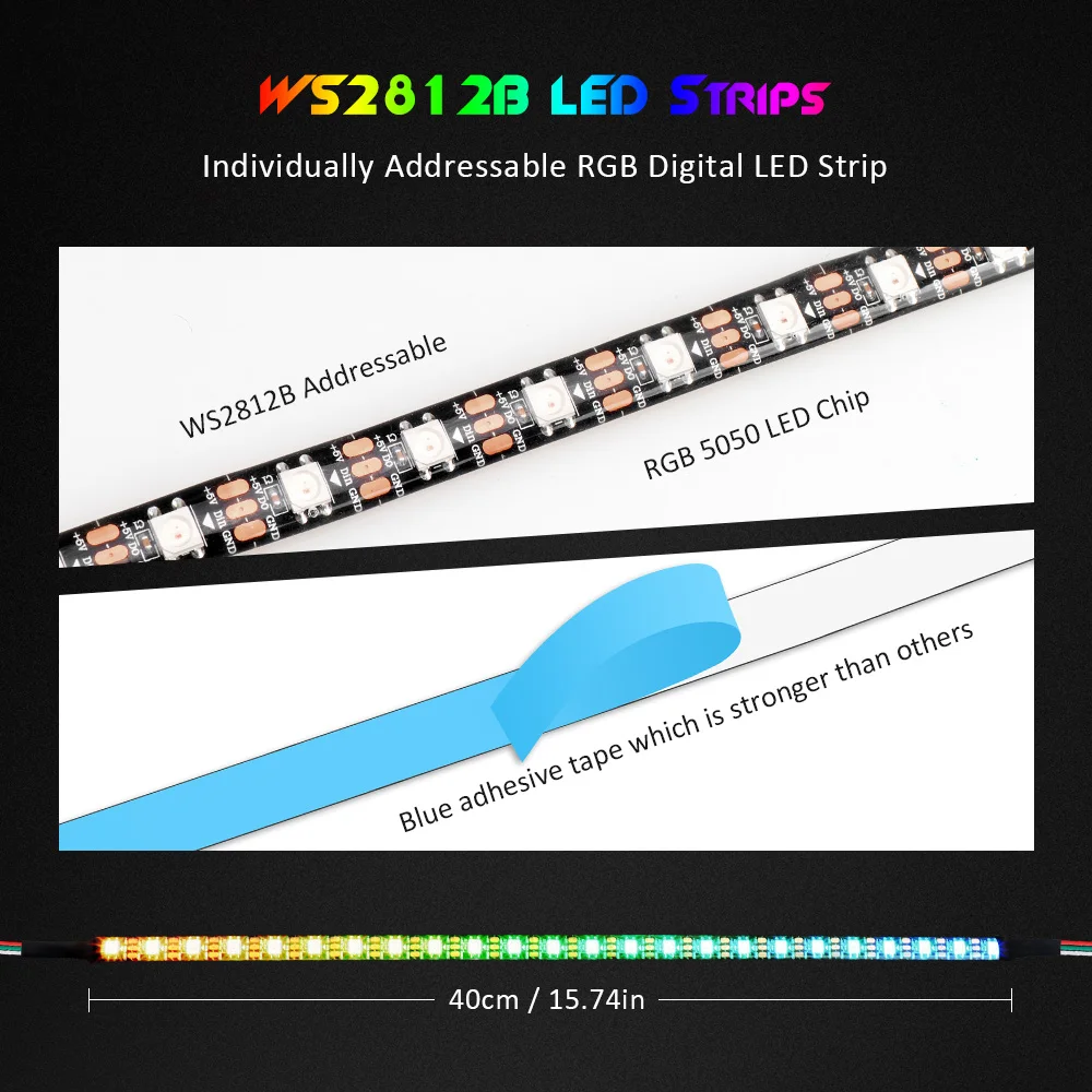 1 комплект 2 шт. 40 см 5 в адресуемые 2812 WS2812b RGB светодиодные ленты+ SATA интерфейс светодиодный симфонический контроллер+ разветвитель для ПК чехол для компьютера