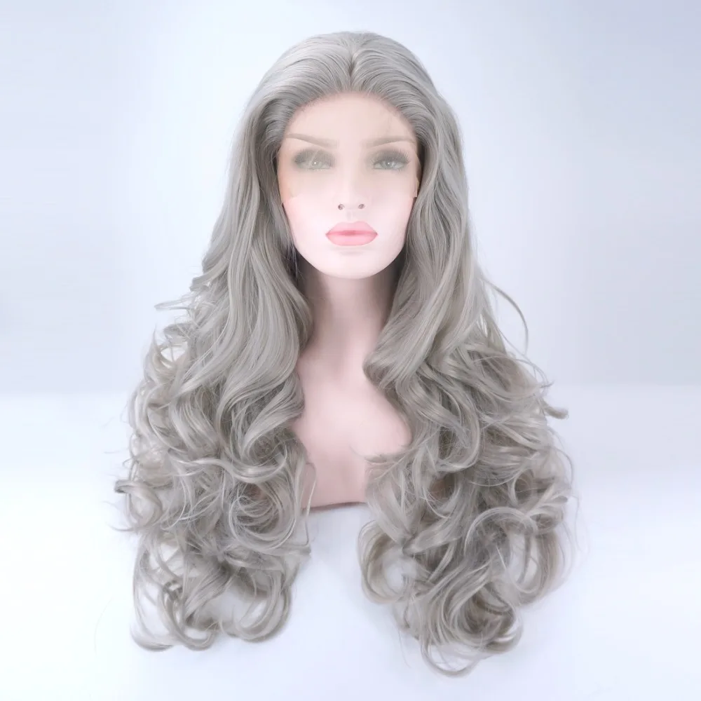 24" Long Gray Curly Halloween Daily Fashion Hair Heat Resistant Lace 24" Long Gray Curly Halloween Daily Fashion Hair Heat Resistant Lace
