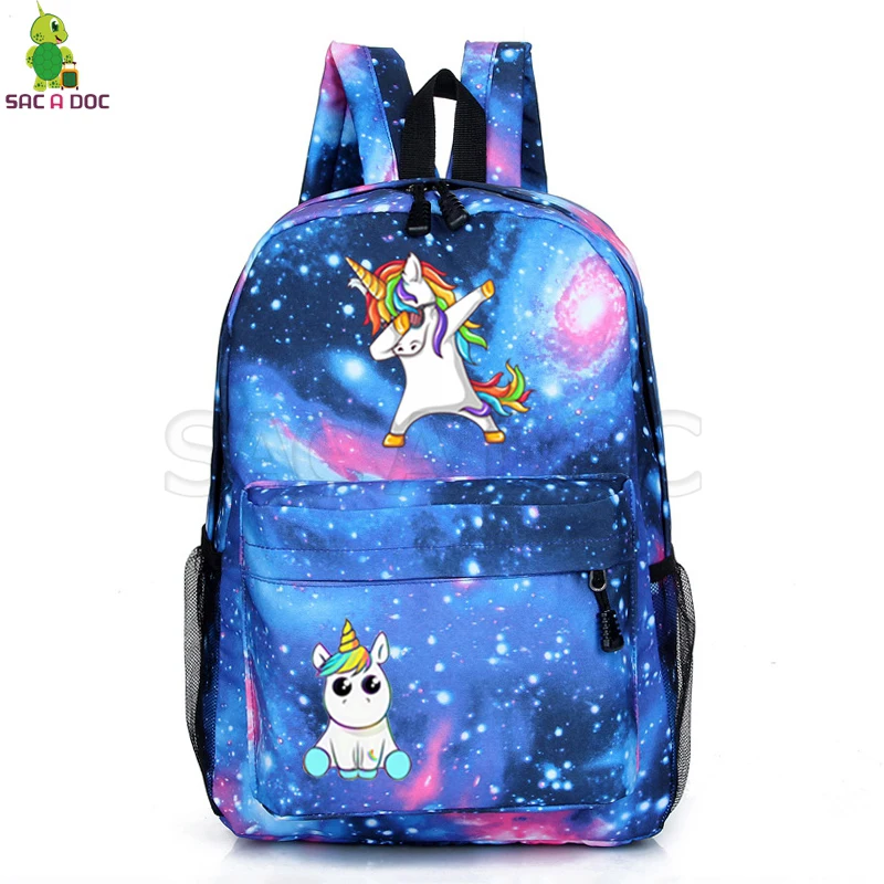 يونيكورن الظهر مراهق المدرسة عودة حزمة أكياس unicorno على ظهره الكرتون كيس من دوس غالاكسي mochila unicornio السفر أكياس